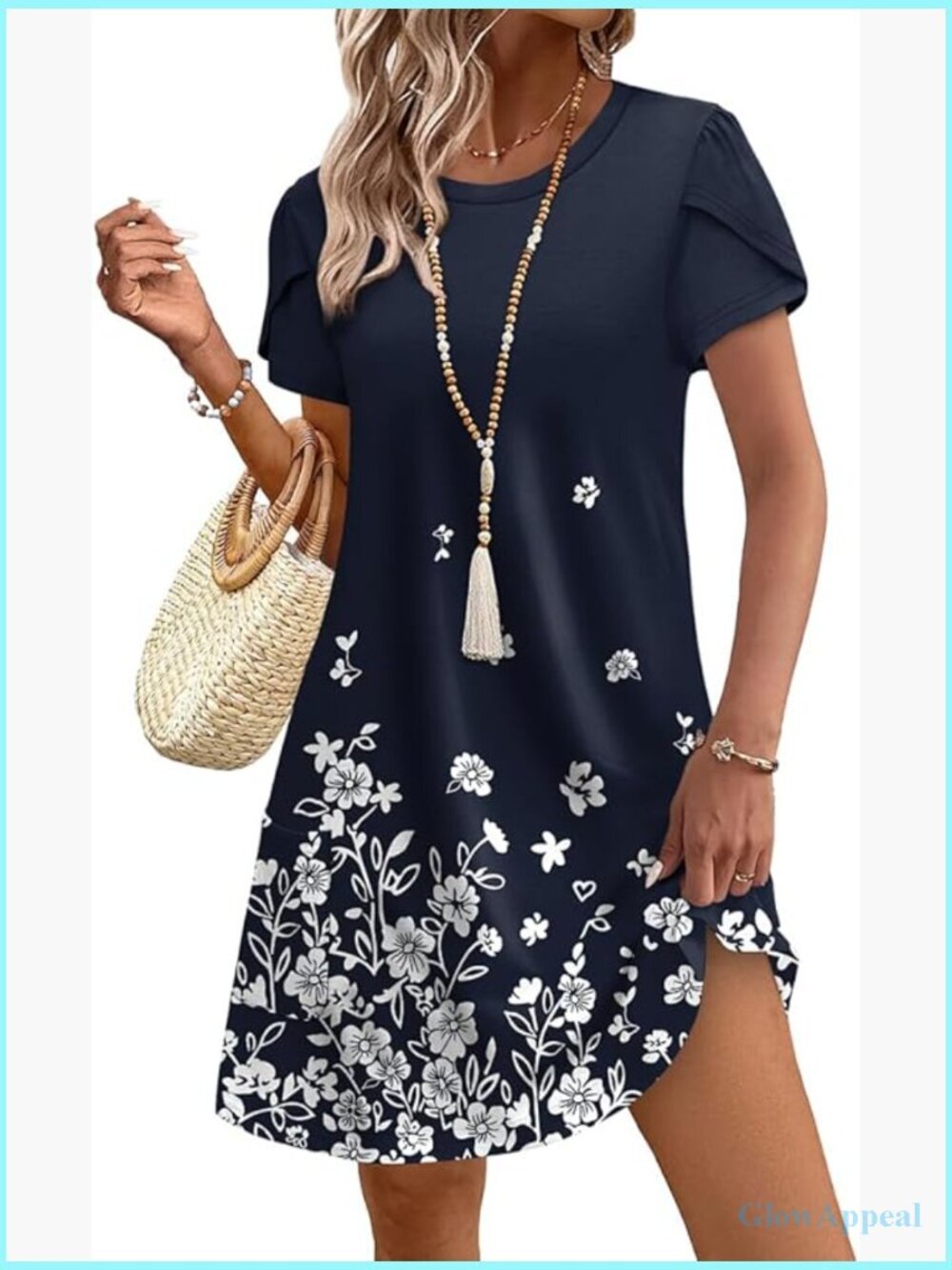 Tulip Petal Short Sleeve Crew Neck Casual Dress with Pockets S-3XL